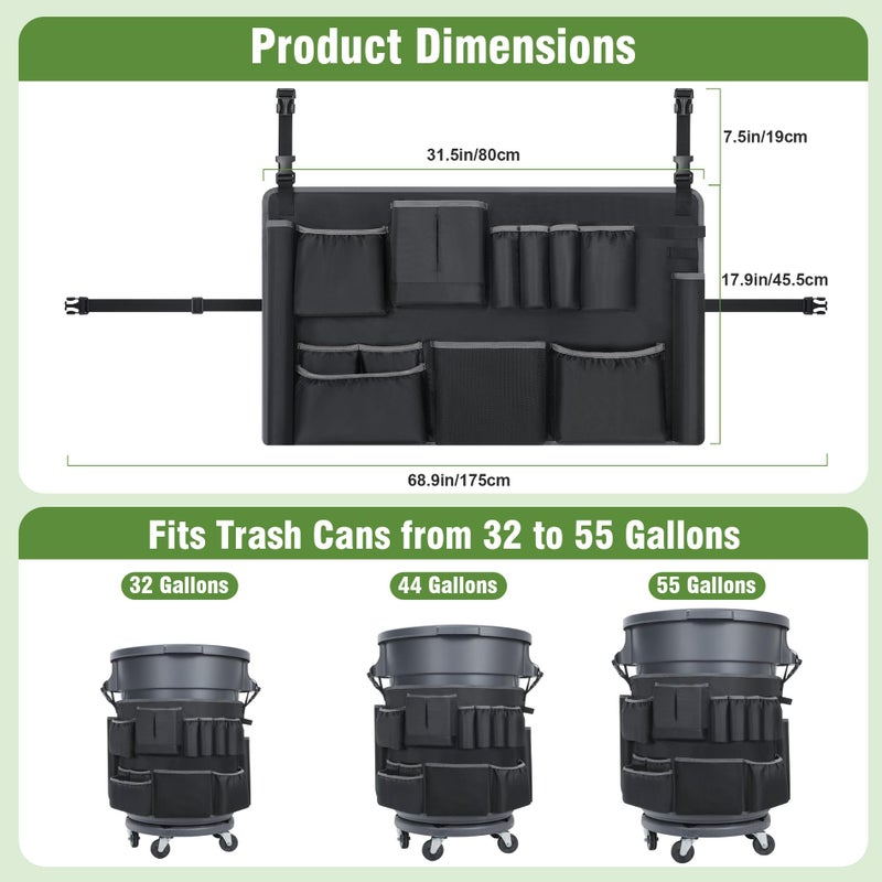 Speqerk Trash Can Caddy Bags Fit 32-55 Gallon Garbage Bin, Garbage Bin Caddy Bag with 13 Pockets Compatible with Brute & Uline, Commercial Cleaning Supplies Organizer Bag & Janitorial Duties(1PCS) - Image 3